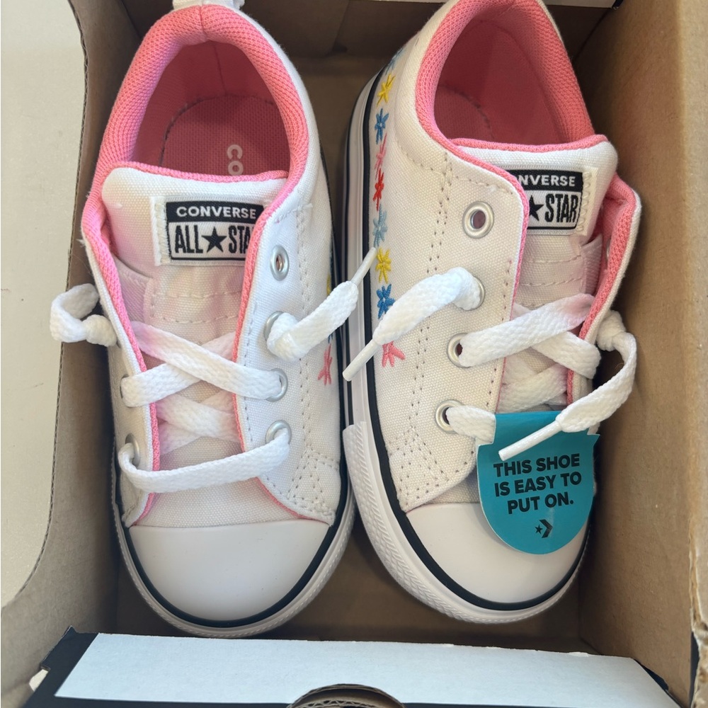 Converse Kids' White and Pink Sneakers with Colorful Accents